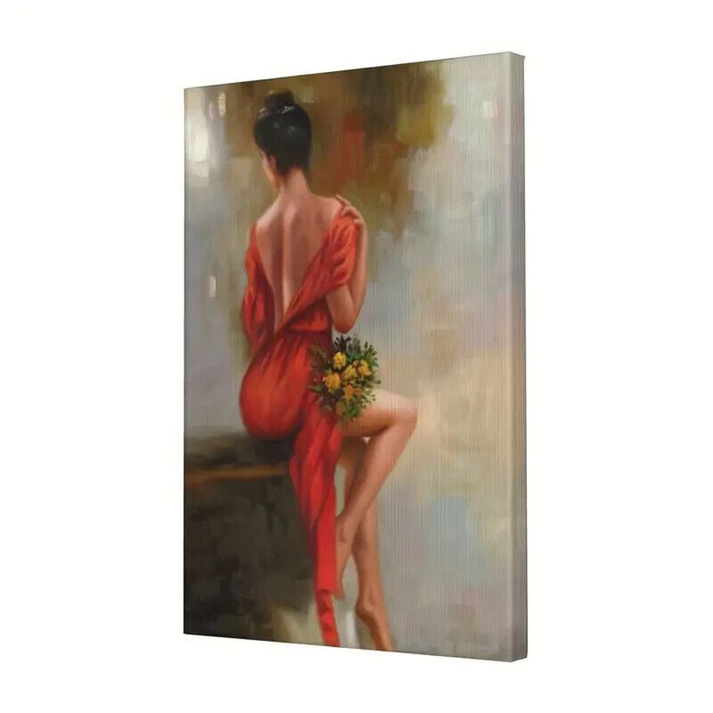 Stunning Woman By The Bath With Flowers Canvas Print Framed 12" x 16" NEW! Home & Garden:Home Décor:Posters & Prints Style Your Walls